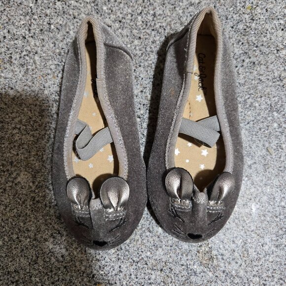 Cat & Jack Silver Velvet Mouse Flats - Picture 1 of 2